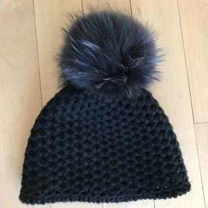 Inverni Cashmere & Fur Pompom Beanie Hat